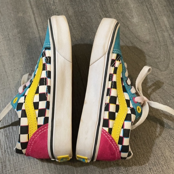 VANS Kids Checkerboard Old Skool Lace Up Sneakers Aqua Pink & Yellow - Picture 6 of 8